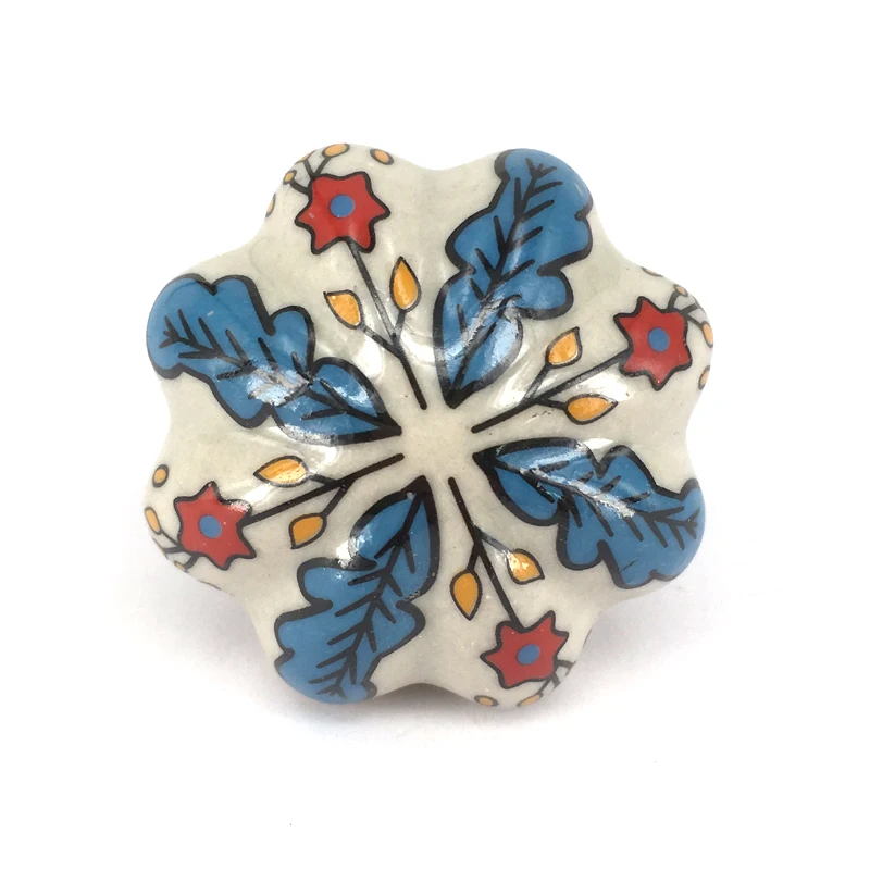 Us 1231 12 Offblad Bloemen Hand Geschilderd Keramische Kast Knoppen Handvat Lade Pull Vintage Kast Kast Decoratieve Antieke Deurknop In Kast