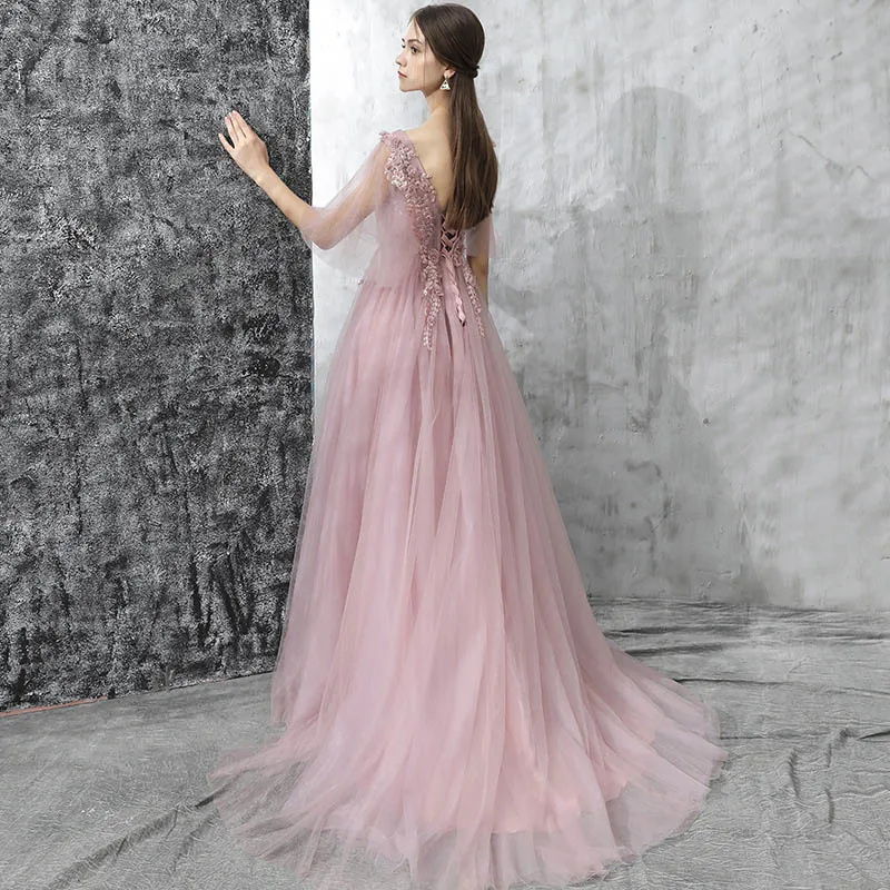 trailing dress Новое фантазийное розовое вечернее платье, элегантное женское платье с цветочной вышивкой, тонкое Бандажное платье, длинное платье, Доступно 3 длины - Цвет: trailing dress