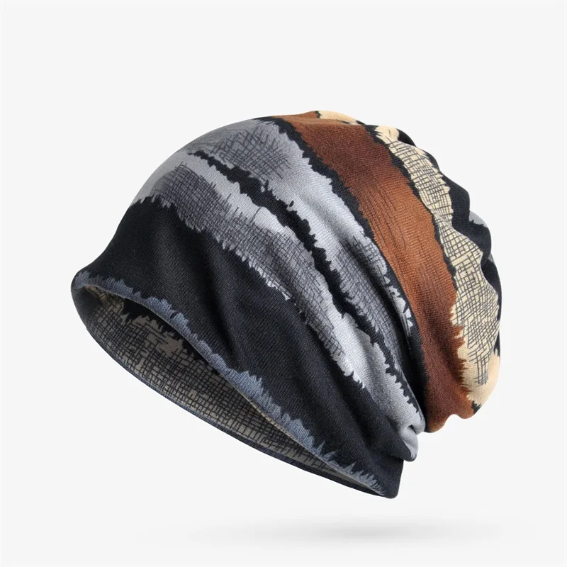 Wuaumx осенние зимние шапки-бини Шапки для Для женщин Для мужчин кольцо шарф 3 в 1 тюрбаны Полосатый хеджирования Шапки хип-хоп Skullies шапочки