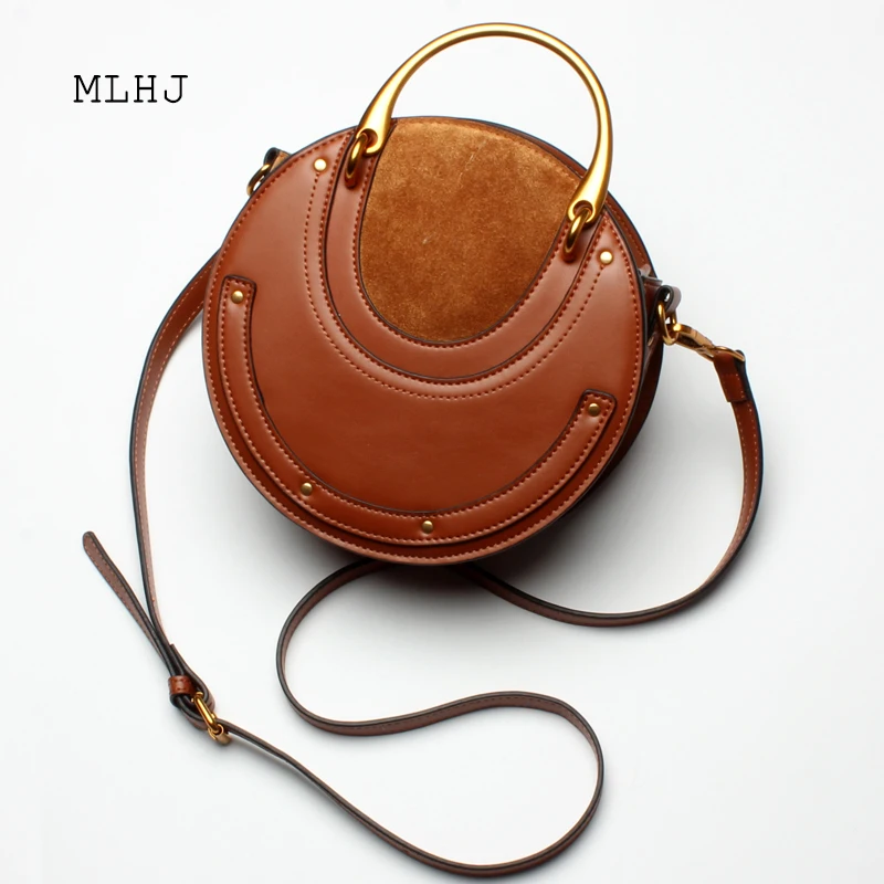 

MLHJ crossbody bags for women 2018 Vintage metal studded shoulder messenger bag Round bag