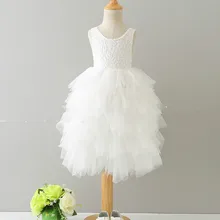 Новинка года; Летние вечерние платья принцессы без рукавов с кружевной отделкой; трикотажное нарядное платье с цветочным узором для девочек; свадебное платье