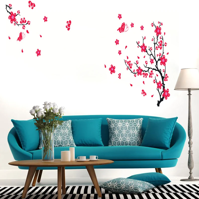 Removable Blossom Flower Butterfly Vinyl Art Decal Wall Home Sticker Room Decor Plum Wall Stickers Wandaufkleber