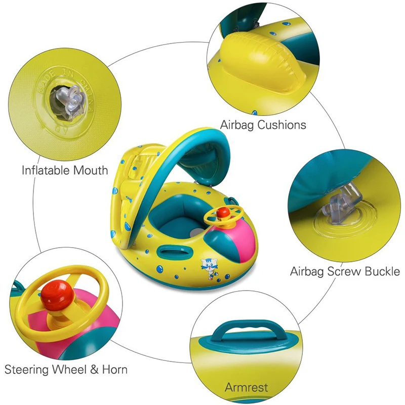 Baby Swimming Ring with Sun Canopy Toddler Inflatable Pool Float Bath Toys Swim Beach Mattress Accessories Kids Children Circle (2)
