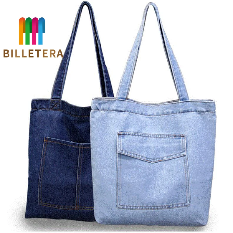 

BILLETERA Canvas Tote Bag Denim Jeans Shopping Bag Fashion Storage Package Bag