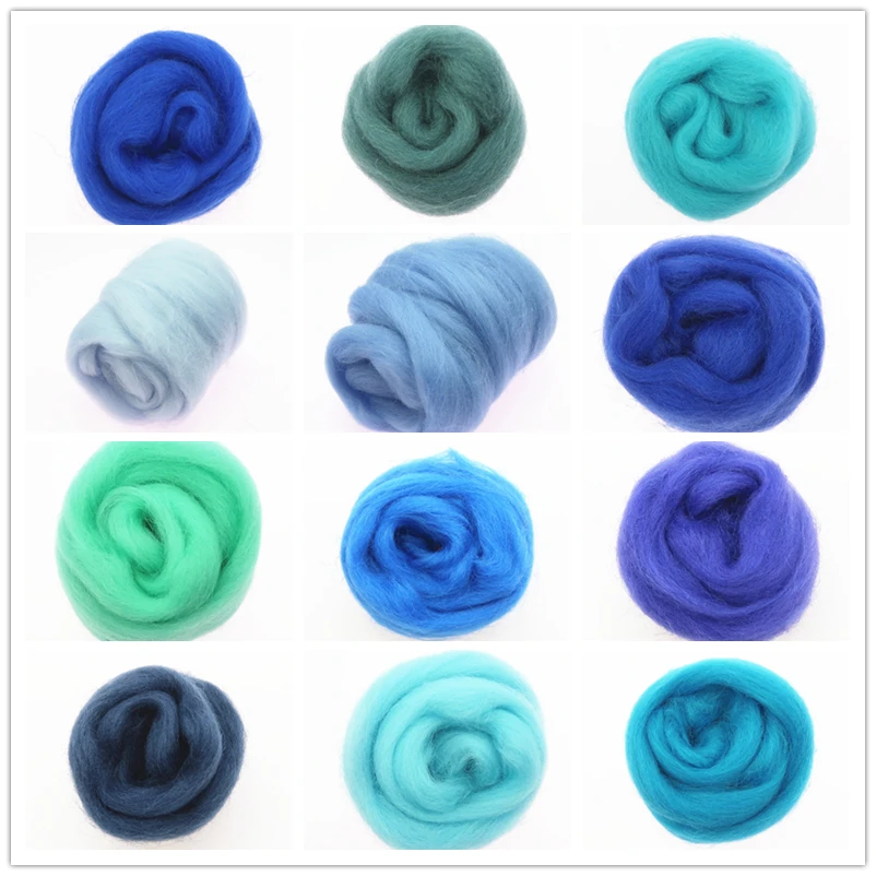 

50/100g/ Blue Color Series Wool Fibre Flower Animal Wool Felting Handmade Spinning DIY Craft Materials Tool Felt Felting Wool