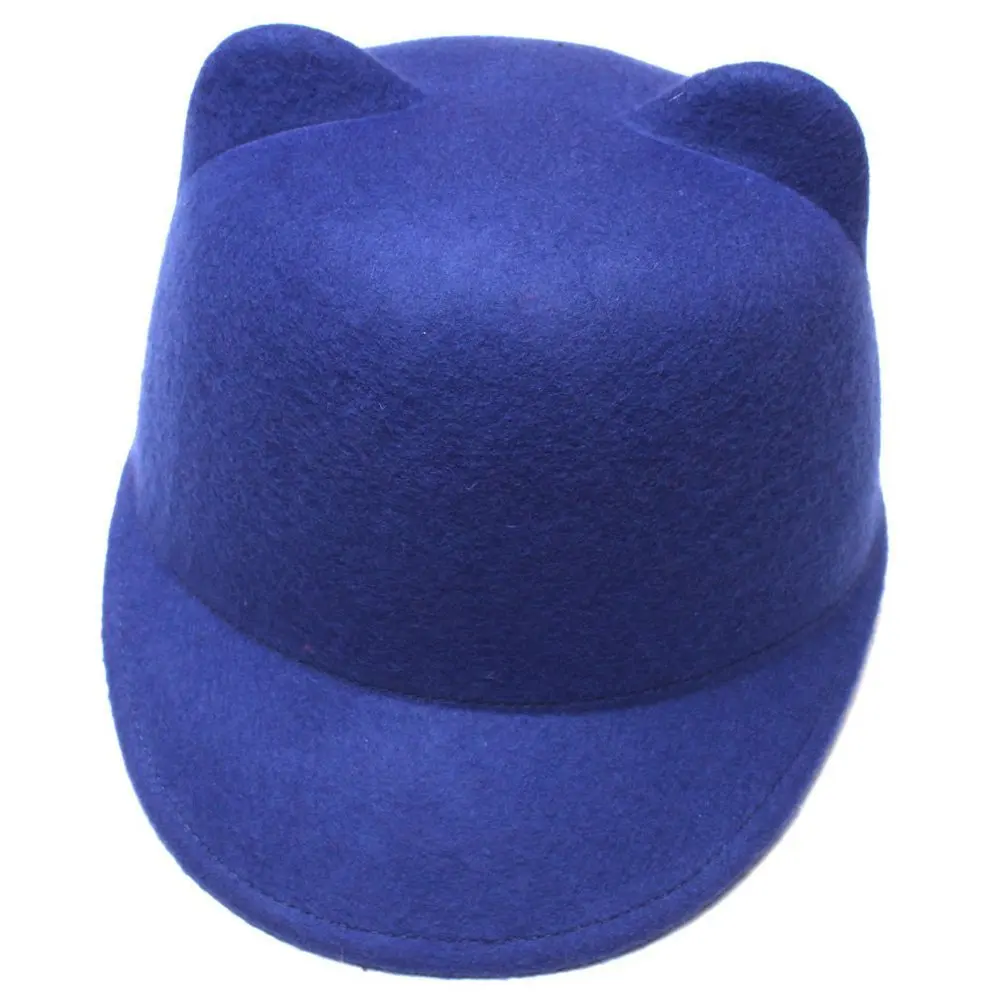 Шерсть Детская шляпа для девочки с Микки Маусом, котом, ушками, шапка-федора, зимняя теплая мягкая шапка для детей, милая шапка, размер 52-54 см - Цвет: blue