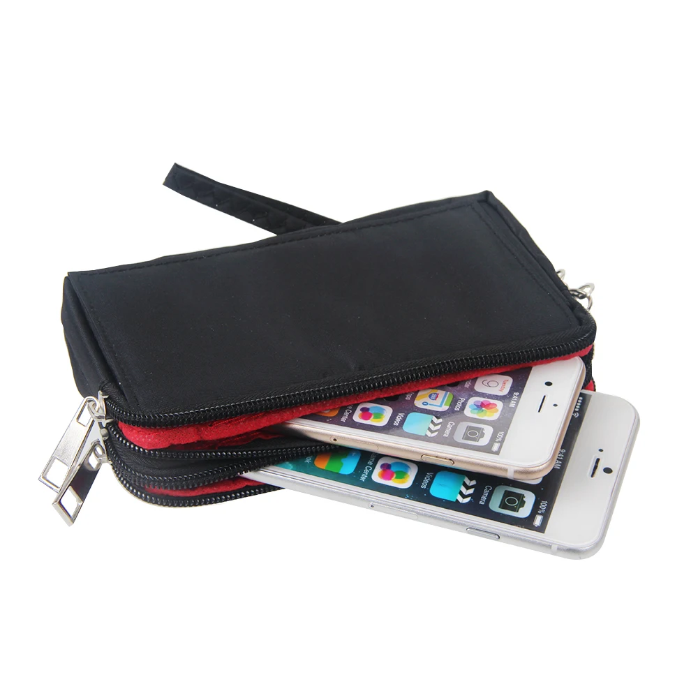 5.7" Three Pockets Two Zippers Mobile Phone Bag Case For iPhone 6 6s Plus 5.5 inch universal