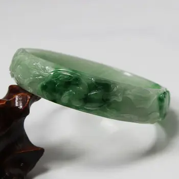 

02170 NATURAL BEAUTIFUL CHINA HAND-CARVED GREEN JADE GEMS BANGLE BRACELET