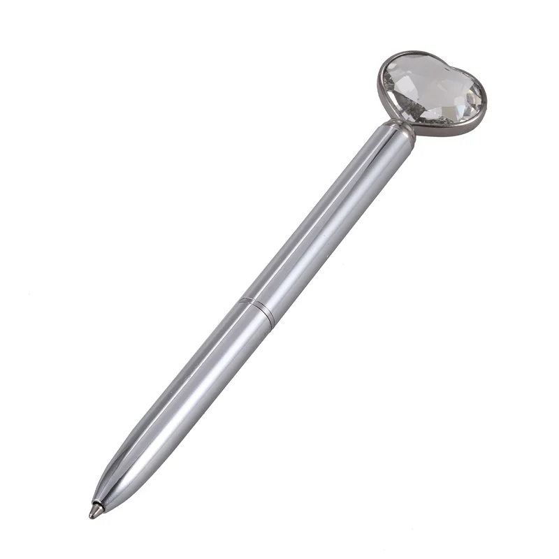 

Kawaii Crystal Ballpoint Pen Fashion Girl Heart shape Large Diamond alloy Pen Material Novelty School, Silver