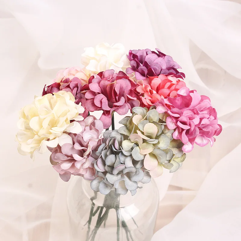

10pcs/lot artificial flower silk hydrangea flower head for wedding party home decoration DIY wreath gift box scrapbook craft