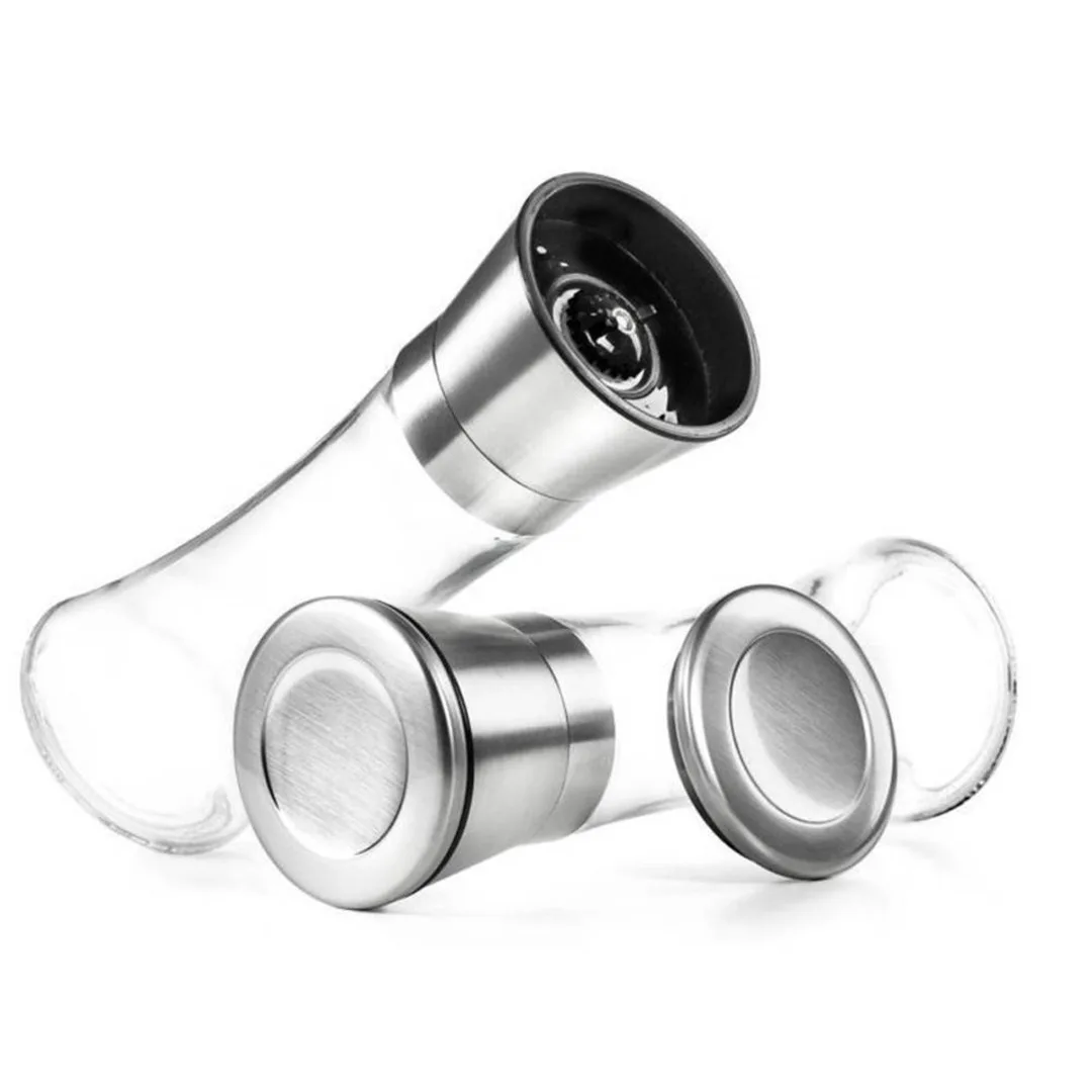 Salt And Pepper Grinder Set Salt Mill Pepper Mill Spice 304 Stainless Steel Lid Slim Glass Bottle Adjustable Ceramic Rotor