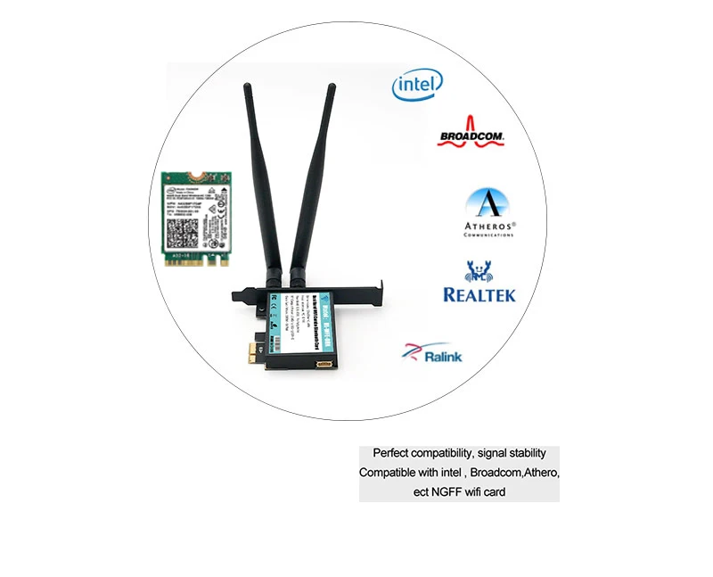 NGFF(M.2) ключ рабочего вайфай карты pc адаптер pcie 1X интерфейс поддержка 802,11 A/B/G/N/AC Bluetooth4.0 для работы легко