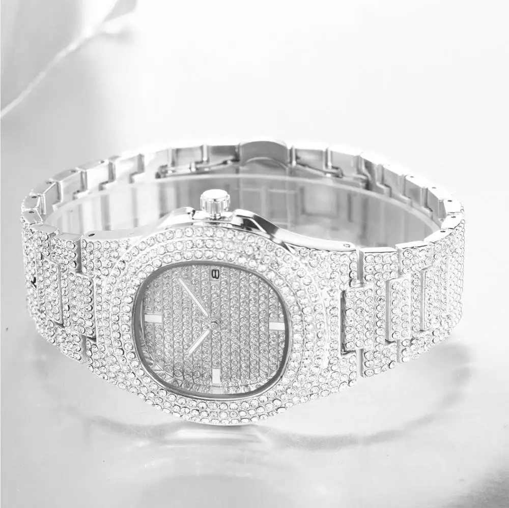 Мужские часы Iced Out роскошные в стиле хип хоп с блестящими бриллиантами мужские