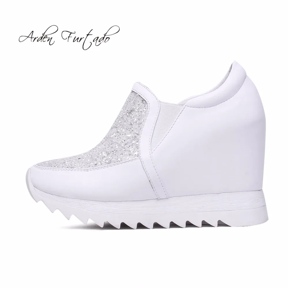 Plate Cuir Sur Coins Hauteur 10 Chaussures forme Slip Bling 2018 Pour Femme Casual Loisirs Véritable En Printemps pink black Nouvelle Accrue Cm White 4xwzXqSf