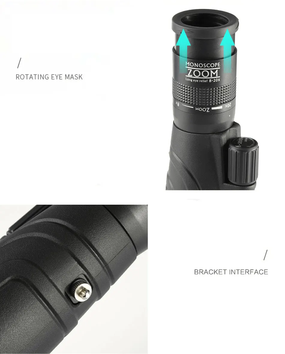 Zoom de Alta Todo o Vidro Yuko Monocular Telescópio Potência Óptico Foco Fmc Bak4 Prisma Caça Acampamento 8-20x50 16 High Quality Ferramenta