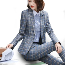 Classic Plaid Single Button Women Jacket Blazer Office Lady Work Business Outwear Casual Notched Collar Slim Female Suits Coat