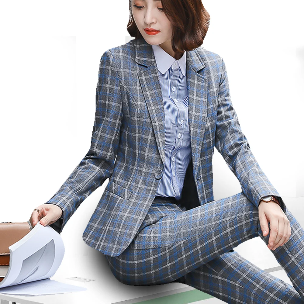 Prix PEONFLY classique Plaid simple bouton femmes veste Blazer décontracté col cranté Slim Femme costumes manteau mode Blazer Femme