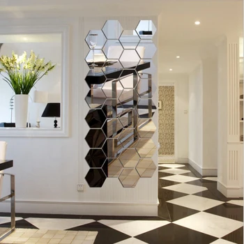 

7 Pcs/Set Hexagon Mirror Wall Stickers 3D Acrylic Mirrored Decorative Sticker Waterproof Home Decor Autocollant Mural
