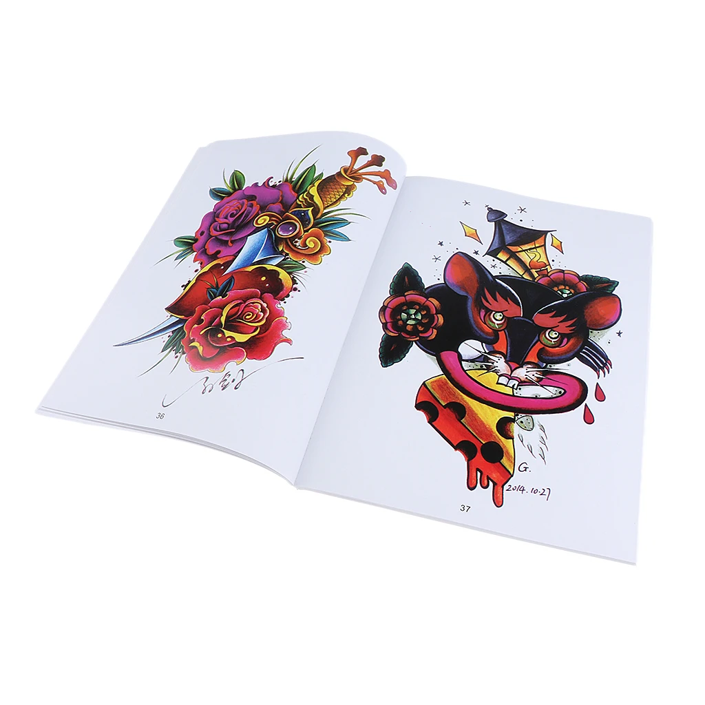 108 Pages Gorgeous Tattoo Art Designs Flash Manuscript Sketch Line Book Dragon Figures Skull Birds Flowers Butterfly Patterns