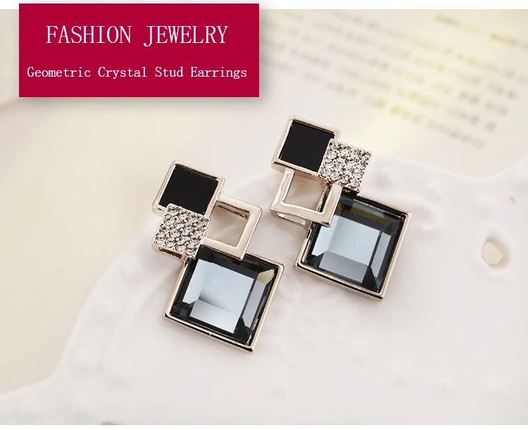 fashion rhombus geometry crystal stud earrings 02