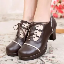 Yifsion Lolita Womens Med Block Heels Cosplay Pumps Lace Up Sweet Party Shoes Plus Size Yifsion Lolita Womens Med Block Heels Cosplay Pumps Lace Up Sweet Party Shoes Plus Size