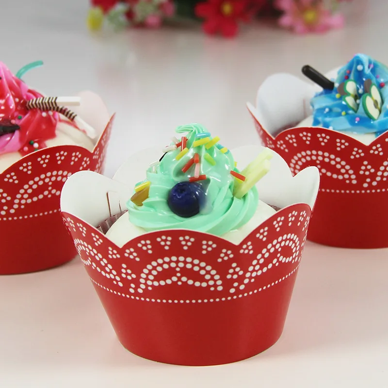 7 цветов стильные вечерние кружевные бумажные тарелки, детский день рождения, детский душ, свадебные одноразовые столовые приборы - Цвет: 12pcs Red Cake Cups