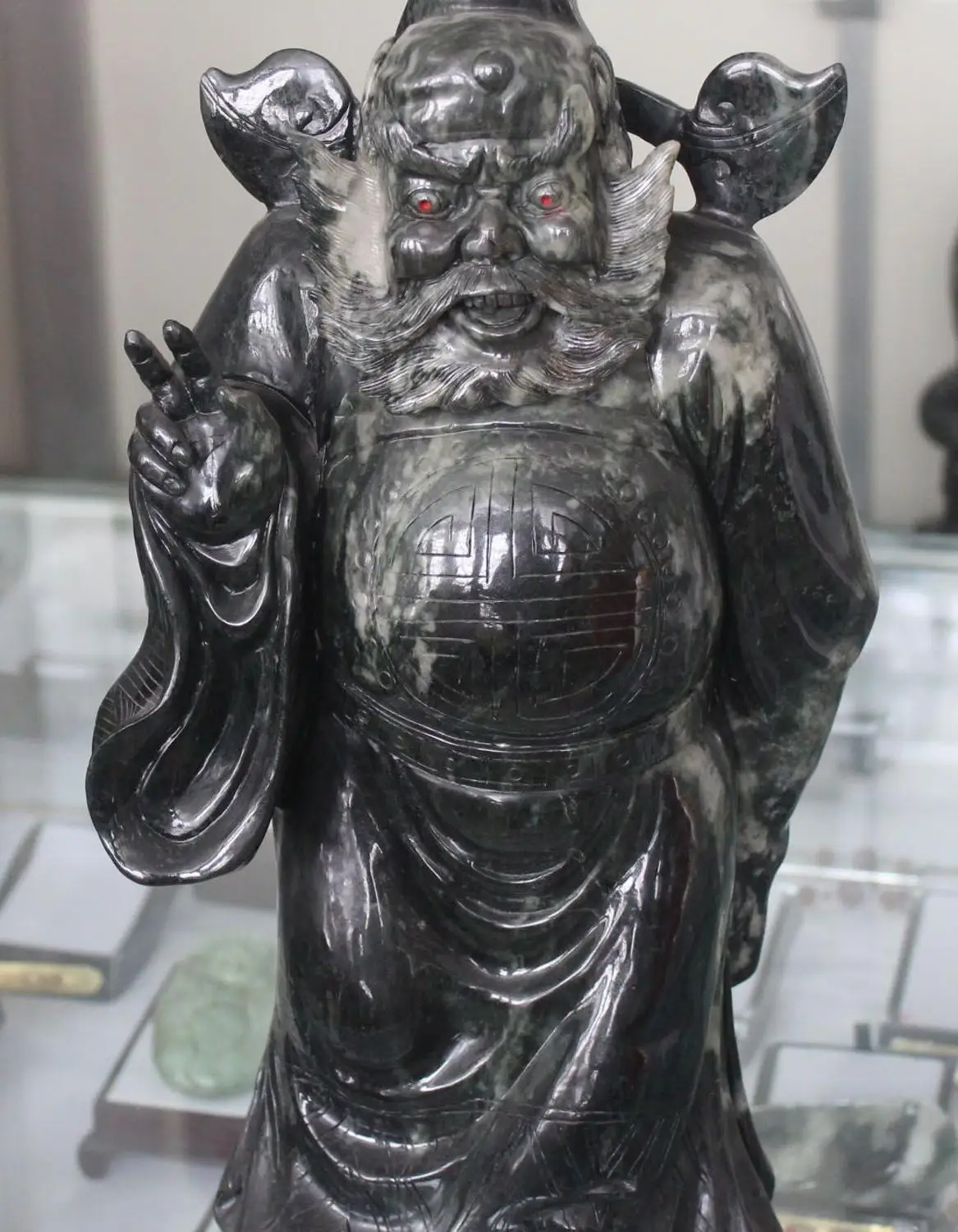 

16" Chinese Natural Jade Zhong Kui ChungKuel God Catch Demon Devil Statue