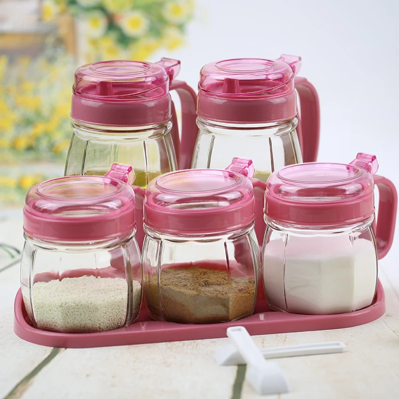 2.4Kitchen Glass Storage Spice Jar Bottle Seasoning Storage Cans With Holder Rack Kitchen Storage Container salt box set