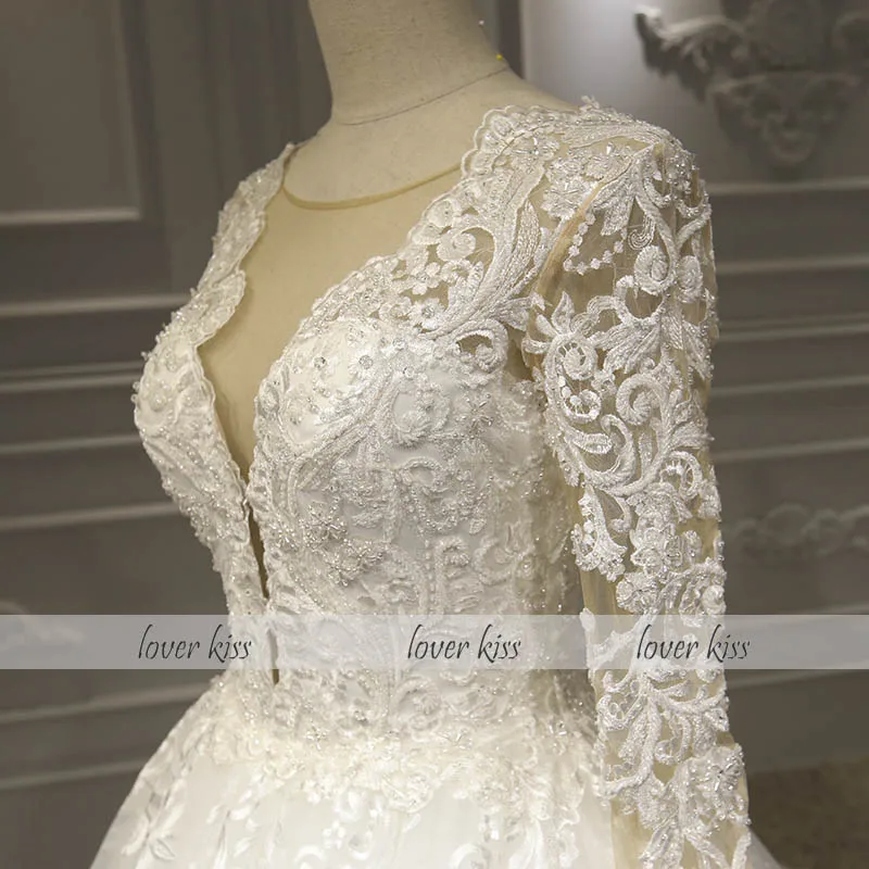 Lover Kiss Vestido De Noiva, кружевное свадебное платье принцессы с v-образным вырезом и длинным рукавом, свадебные платья для свадьбы, Robe de mariee