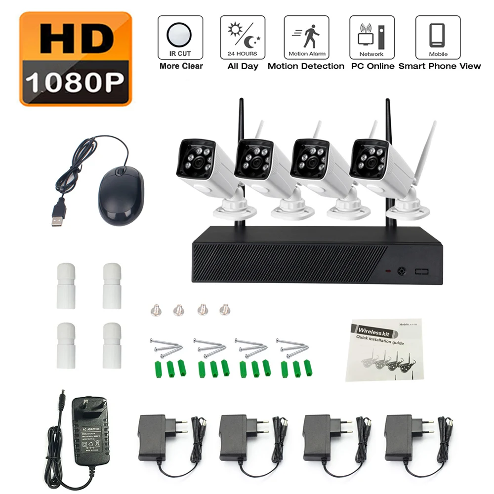 APLEYE 1080P H.264 Wireless Network Video Recorder WiFi 4CH NVR Kit IR