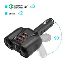 2-Socket 3-Port QC 3.0 Car Charger Cigarette Lighter Splitter, 90W 12V/24V DC Outlet Multi Socket Car Cigarette Lighter Adapter цена 2-Socket 3-Port QC 3.0 Car Charger Cigarette Lighter Splitter, 90W 12V/24V DC Outlet Multi Socket Car Cigarette Lighter Adapter цены онлайн
