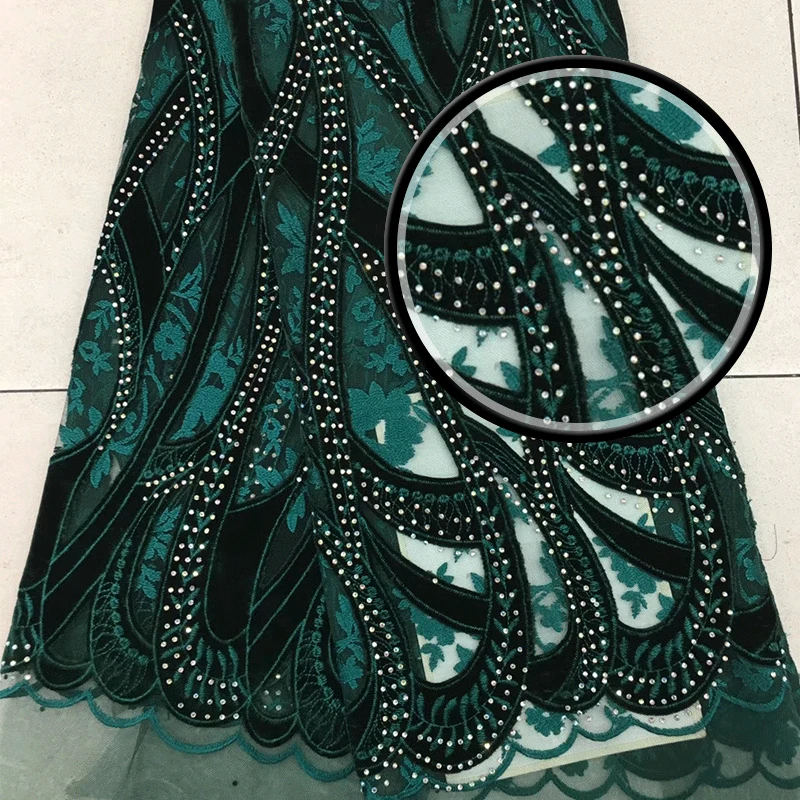 

2018Nigeria Popular Dresses Lace For Wedding Dress Latest Velvet Net Lace With stones Fabric High Quality MD905 Green Wine