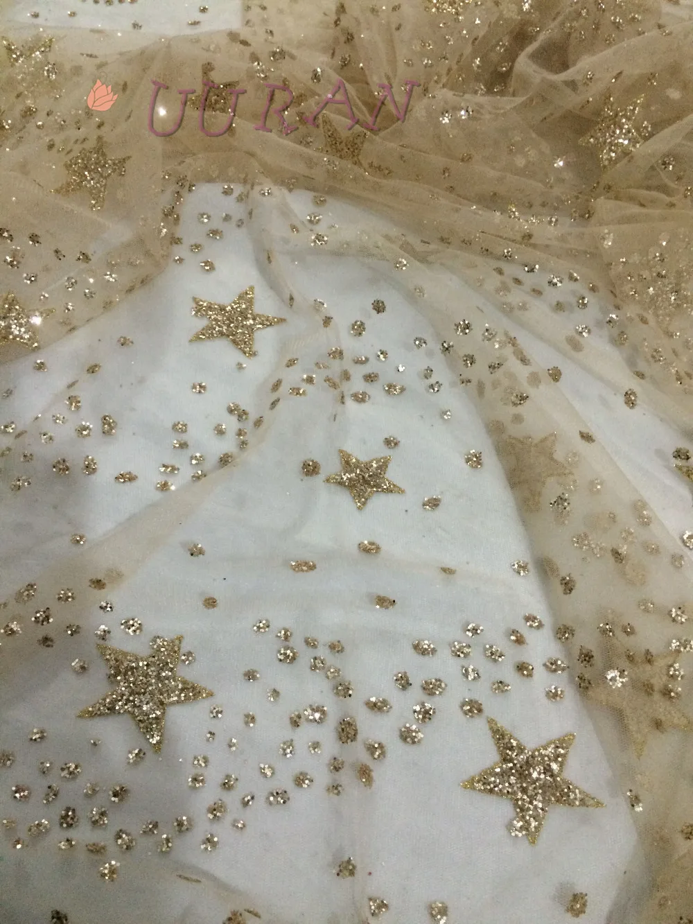 Sparkle Gold Tulle Glitter Lace Fabric For Wedding Dress Glitter Net