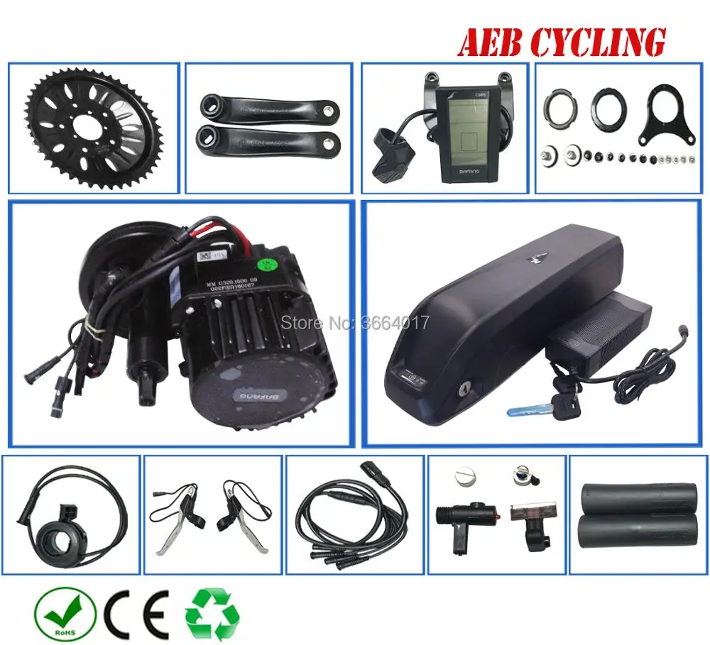 

Free shipping and taxes to EU US 8FUN/Bafang BBSHD 48V 1000W mid drive motor kits+48V 14Ah Hailong shark down tube battery pack