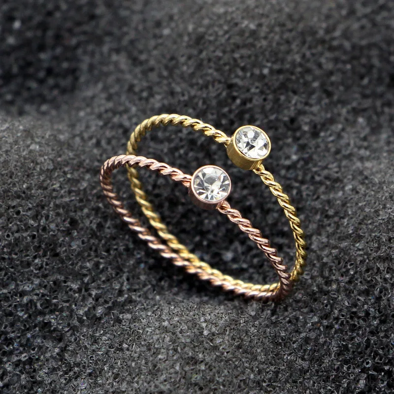 

YUN RUO 2018 New Arrivals Fashion Zirconia Inlay Wedding Rings Rose Gold Color Woman Gift Party Titanium Steel Jewelry Not Fade