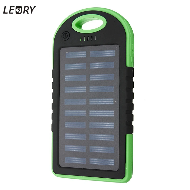 

LEORY 5000mAh Solar Panel Power Bank Dual USB External Battery Pack Power Charger With Charging Cable 7 Colors For Phone Tablet