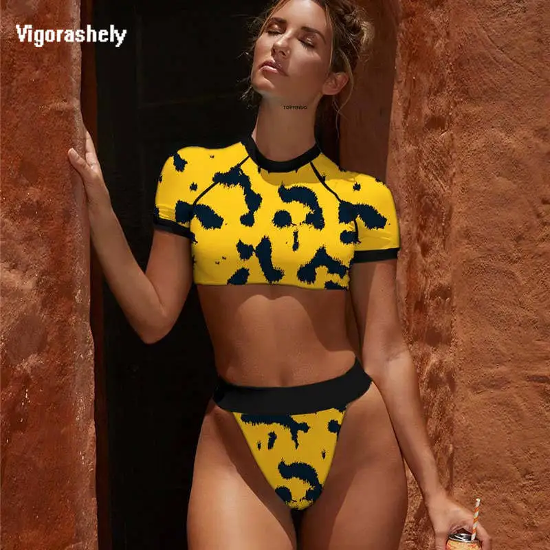 

Vigorashely 2018 Sexy Leopard Bikini Set Thong Swimsuit High Cut Leg Swimwear Women Push Up High Waist Bikini Beach Bathing Suit
