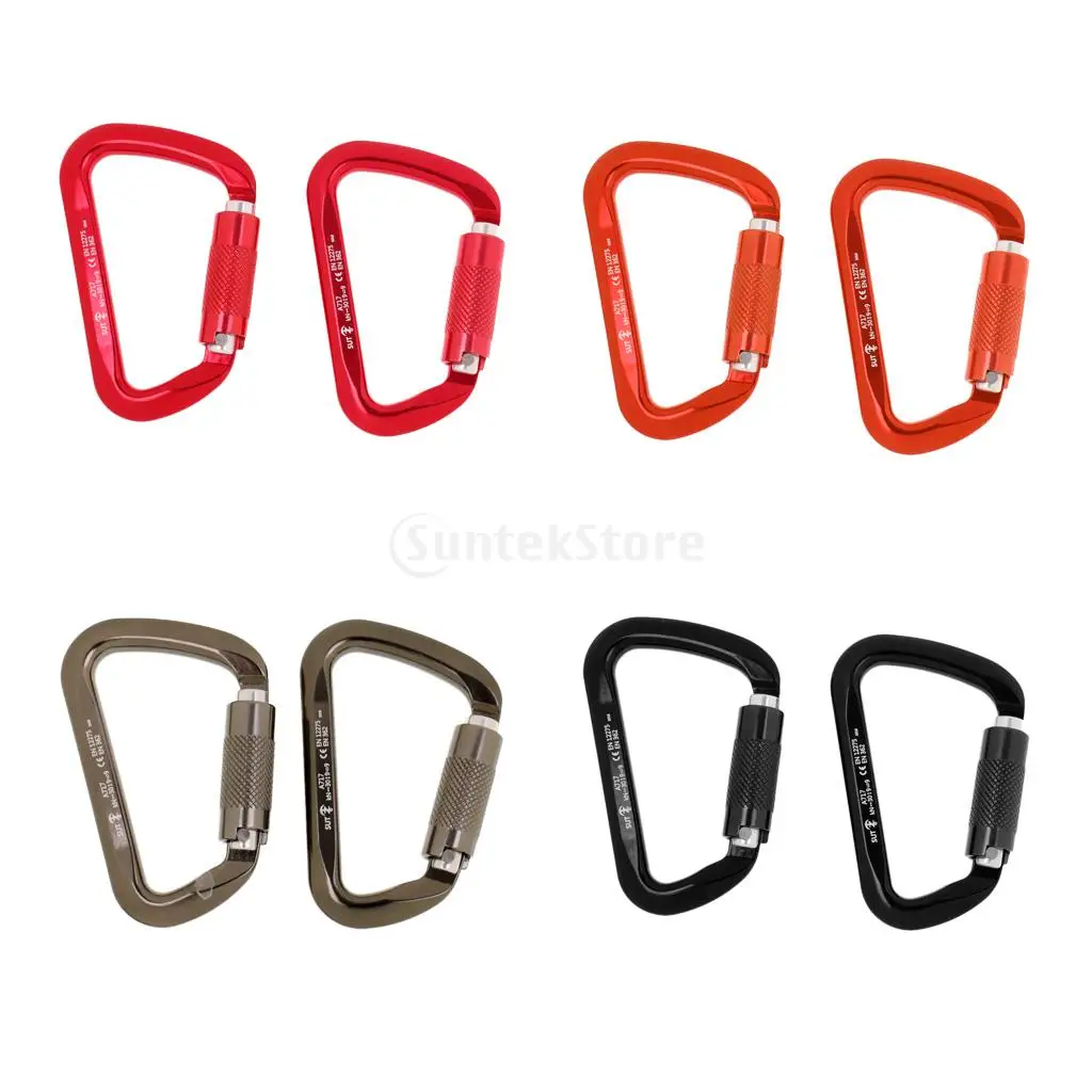 

4 Pairs Black + Grey + Red + Orange 30KN D-Ring Twist Auto Locking Rock Climbing Carabiner Clip Hook Rescue Rappelling