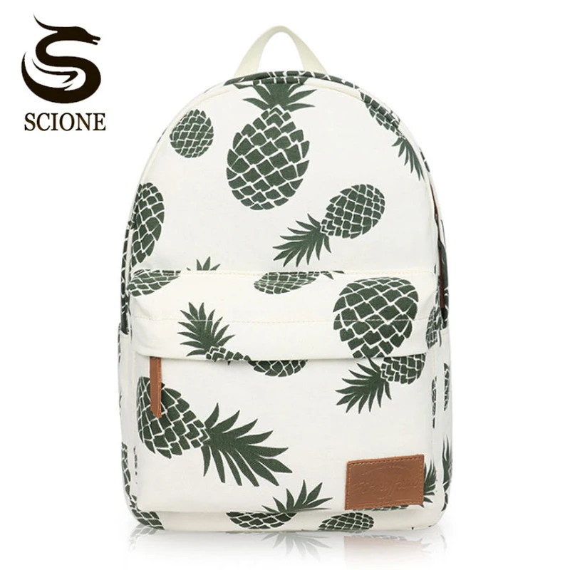 Las mujeres de impresión de lienzo mochila mochilas para las chicas bolsa verde piña mochila GRANDE DE VIAJE mochila escolar Las mujeres de impresión de lienzo mochila mochilas para las chicas bolsa verde piña mochila GRANDE DE VIAJE mochila escolar