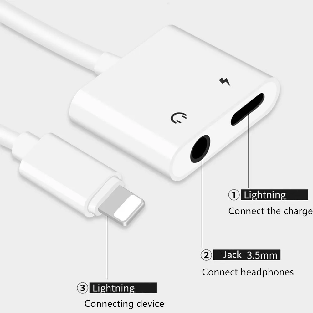 2 в 1 освещение до 3,5 мм аудио разъем разветвитель AUX для освещения зарядки наушников адаптер сплиттер для iphone7/8/X/XS/XR/MAX