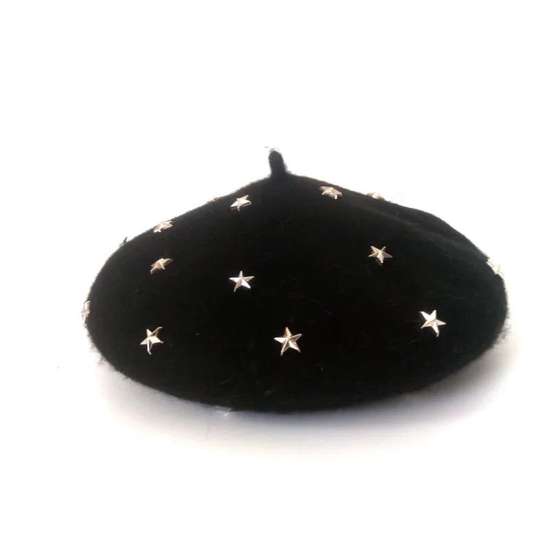 Шерсть зимние шапки для женщин шерсти и полиэстера мода берет с металлической звездой женские украшения Бонне hat LL180952