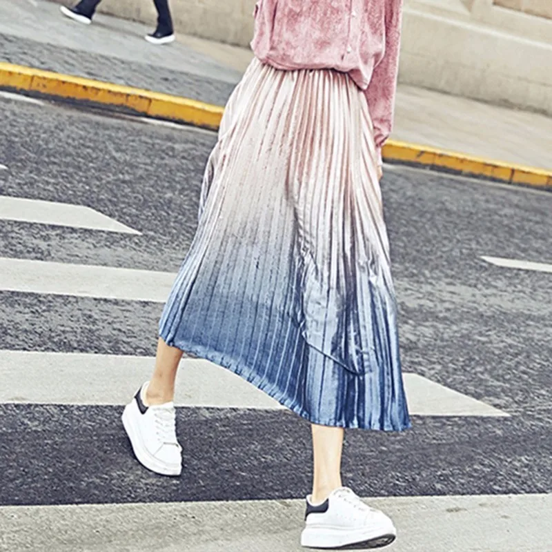 Женская Плиссированная Юбка миди с высокой талией и принтом|velvet skirt|fashion skirtskirt