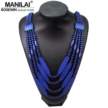 

MANILAI Bohemian Wood Bead Long Necklaces For Women Handmade Multilayer Beaded Statement Necklace Fahion Jewelry Indian