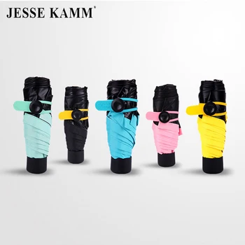 

High Quality Manual Portable 5-Folding Umbrellas Pocket Bag Strong 8 Spokes Strong UPF50+ Compact For Women Ladies