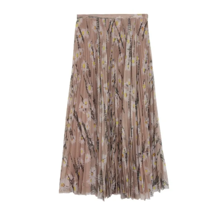 Brand Fashion Women's High-end Luxury Summer New Slim Printed Pleated Long Skirt