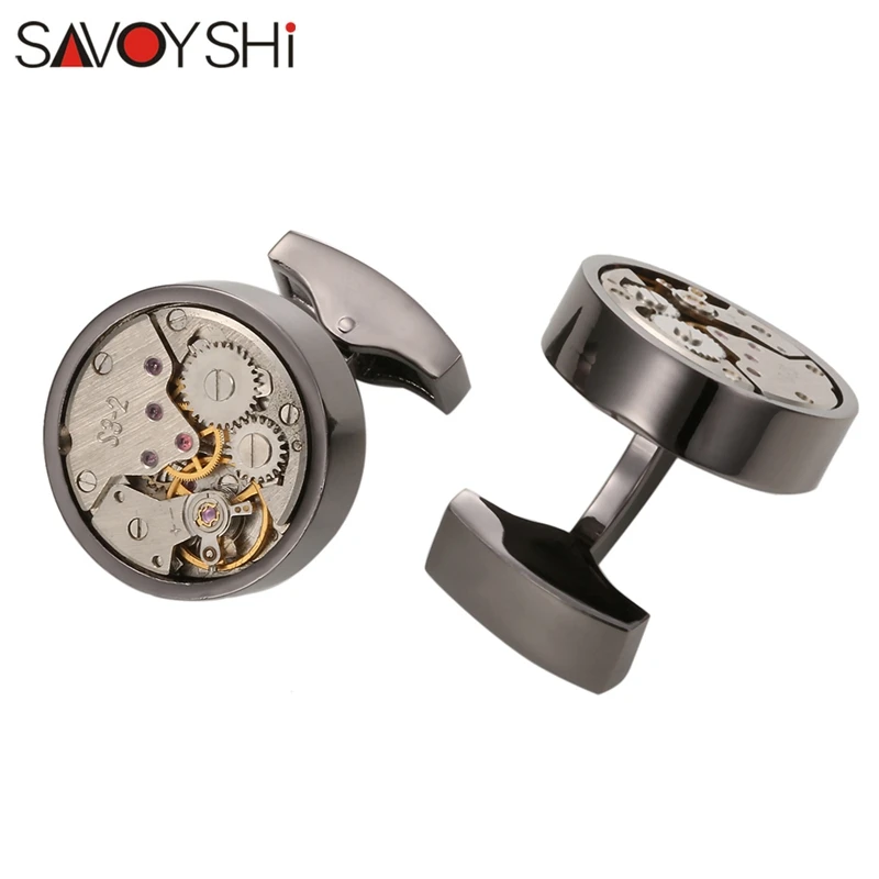 

SAVOYSHI Men Watches Movement Cufflinks Steampunk Gear Mechanical Cuff Links Jewelry Cuff Buttons for Man French Shirt Sleeve