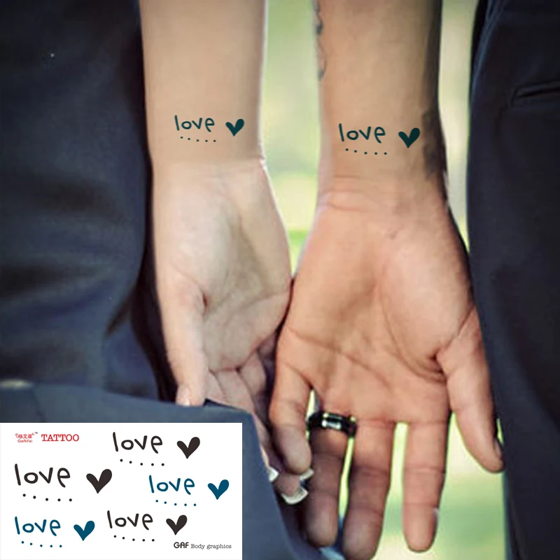 couple temporaire tatouages hommes femmes petit amour coeur bras poignet faketattoo autocollants Étanche harajuku style dans temporaire tatouages de