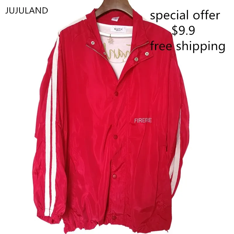 

JUJULAND Spring autumn Fashion woman loose Windbreaker Jacket Zipper Pockets Casual Long Sleeves Feminino oversize Coat Outwear