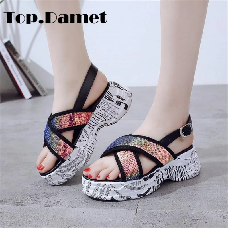 

Top.Damet Women Sandals Summer Buckle Strap Platform Flat with Non Slip Walking Shoes Casual Breathable Sandals for Female