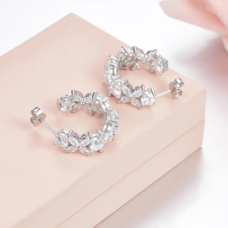 

ZOZIRI brand 925 sterling silver shiny flowers earrings for elegant women full drill earrings best wedding party Famous jewelry